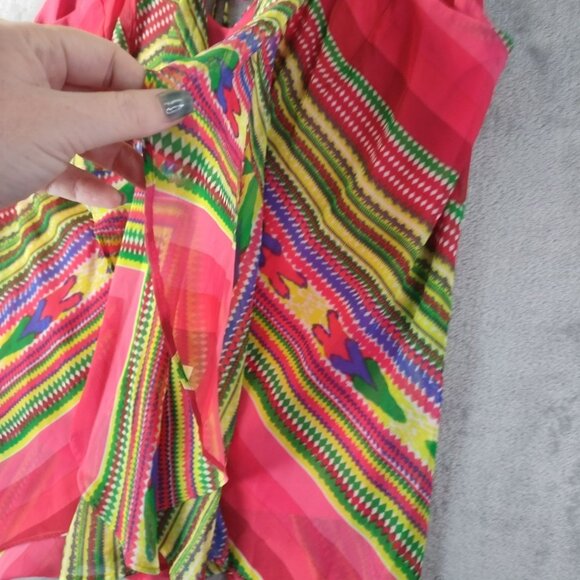 Rampage Womens Top M Pink Tribal Print Tassel Hem Sheer Festival Y2K Boho Layers - Picture 4 of 12